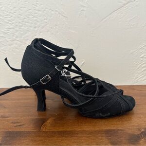 Ballroom / Heels Dance shoes - black sparkle double strap 2.5” heel, suede sole